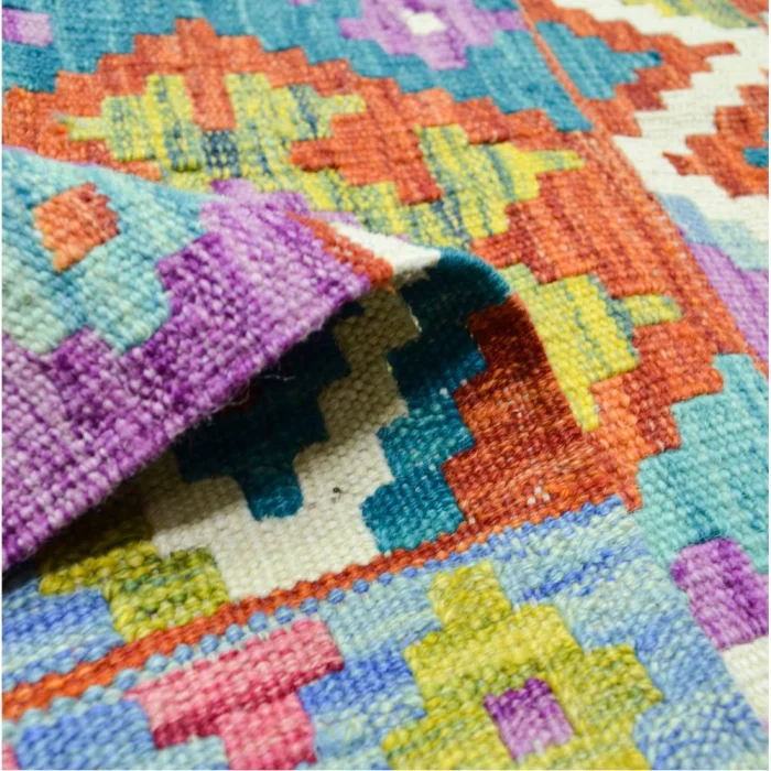 Geometrical Hand-woven Wool Afghan Kilim - 4