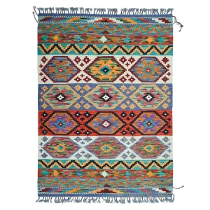 Hand-woven Geometric Wool Afghan Kilim - 1