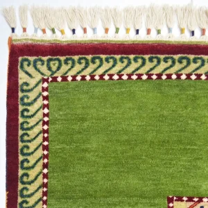 Tribal Striped Hand-Knotted Sivas Shal Green Wool Rug - 3