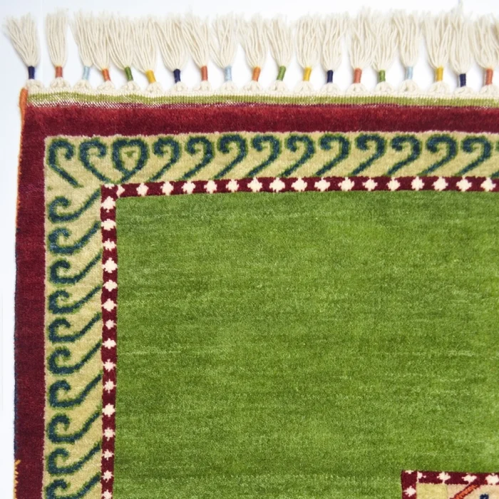 Tribal Striped Hand-Knotted Sivas Shal Green Wool Rug - 3