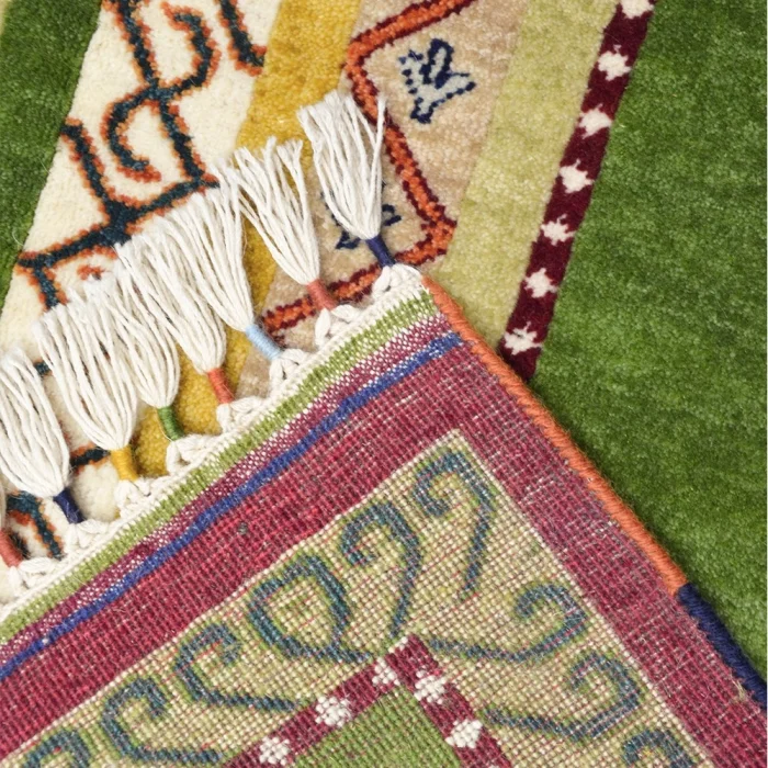 Tribal Striped Hand-Knotted Sivas Shal Green Wool Rug - 4