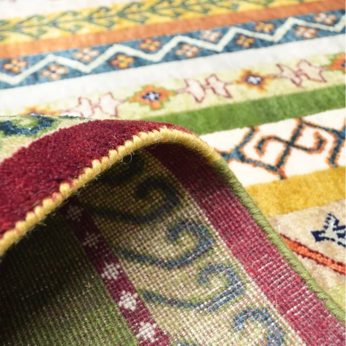 Tribal Striped Hand-Knotted Sivas Shal Green Wool Rug - 6