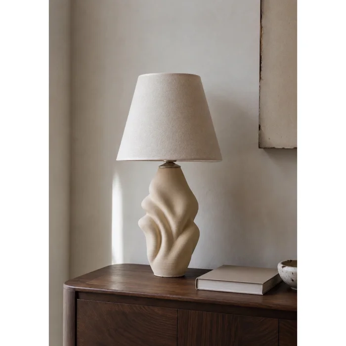Textured Cream Ceramic Table Lamp - 2