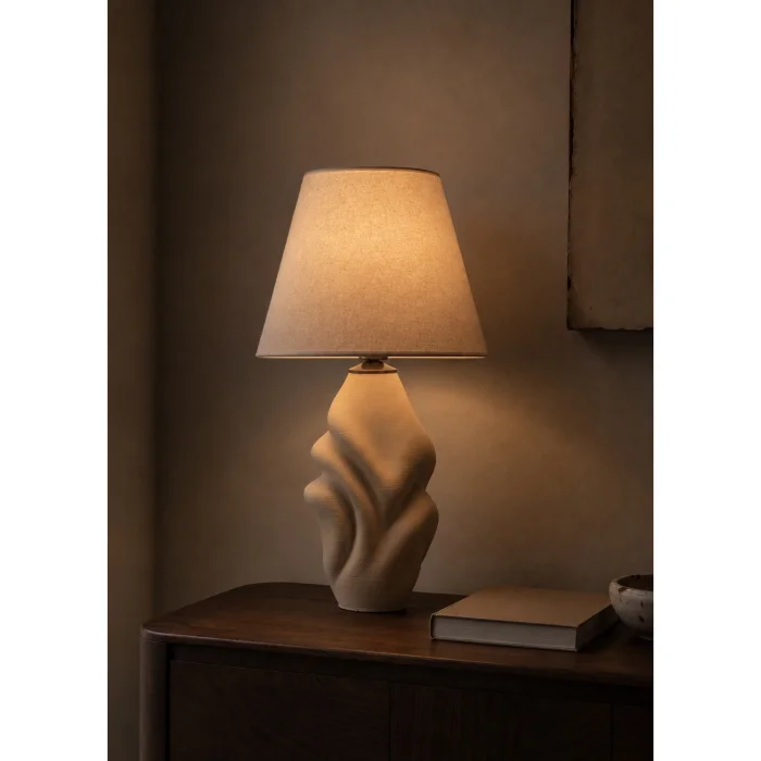 Textured Cream Ceramic Table Lamp - 3