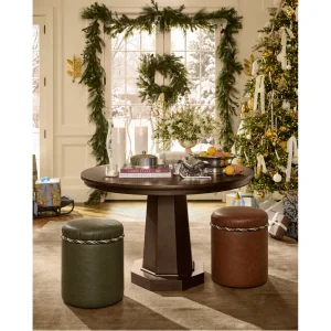Red Leather Ottoman / Side Table - 2