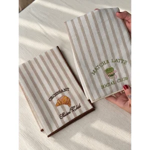 Matcha Latte & Kruvasan Nakışlı 2'li Dekoratif Havlu Seti - 6