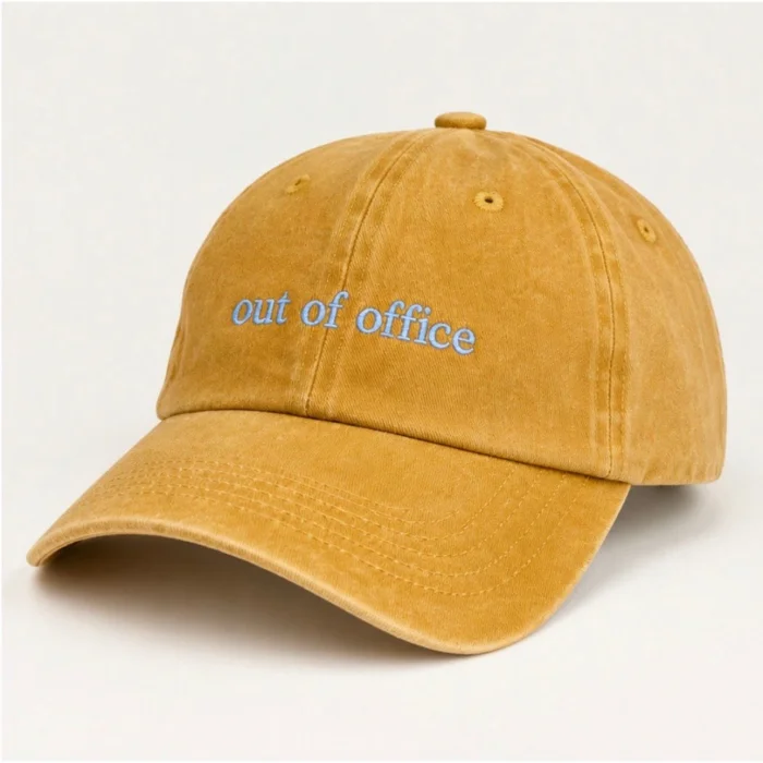 Out Of Office Yazı Nakışlı Eskitme Hardal Unisex Şapka - 2