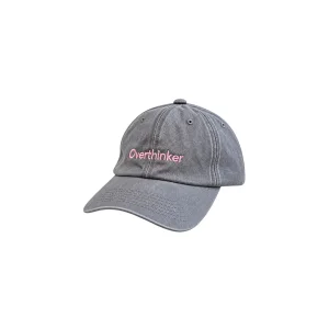 Overthinker Yazı Nakışlı Gri Eskitme Unisex Şapka - 2