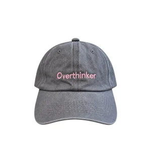 Overthinker Yazı Nakışlı Gri Eskitme Unisex Şapka - 1
