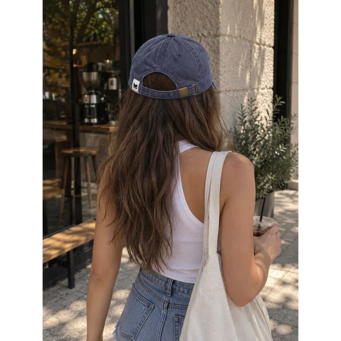 Summer Stay Awhile Nakışlı Lacivert Eskitme Unisex Şapka - 4