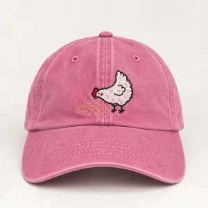 Tavuk Nakışlı Pembe Eskitme Unisex Şapka - 1