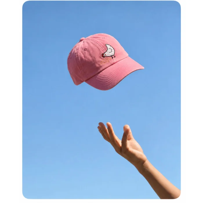 Tavuk Nakışlı Pembe Eskitme Unisex Şapka - 5