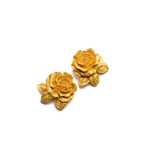 Gold Rose Papier Mache Earrings - 1