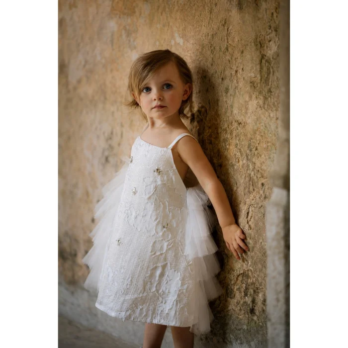 Royal White Jacquard Kids Dress - 3