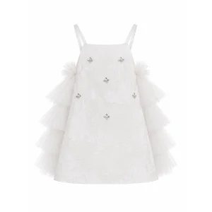 Royal White Jacquard Kids Dress - 1
