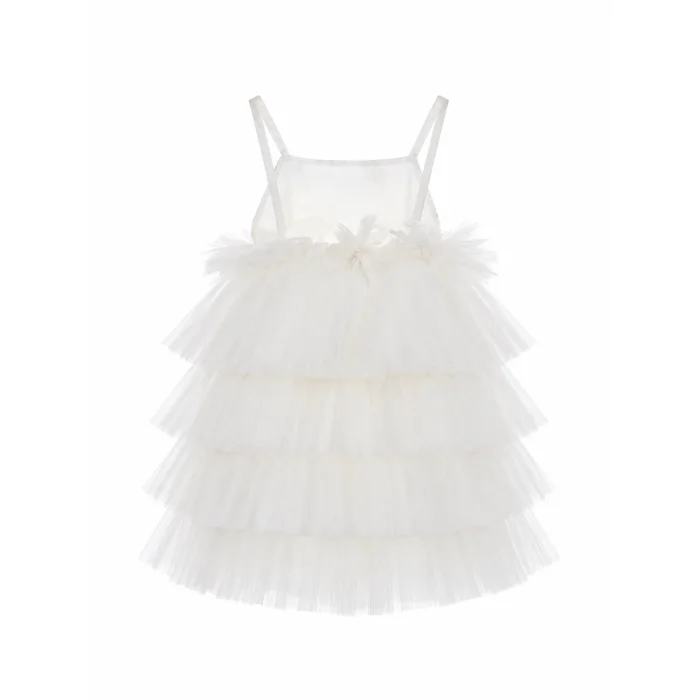 Royal White Jacquard Kids Dress - 2
