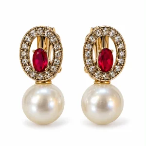 Red Mini Pearl Earrings - 1