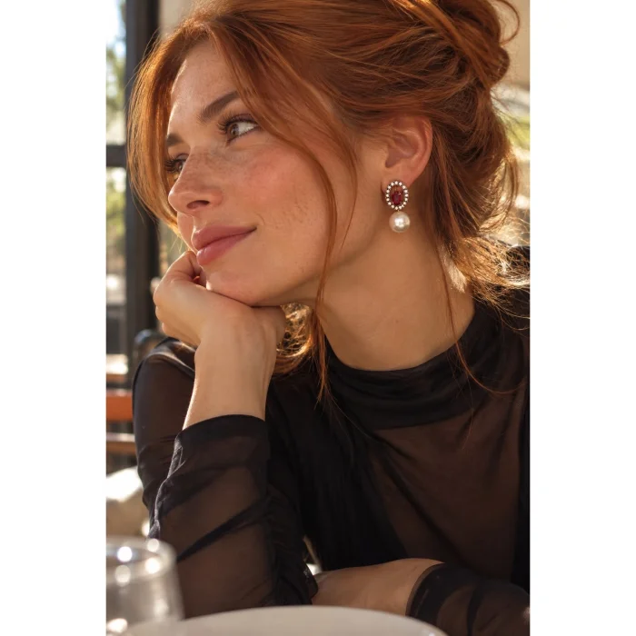 Red Mini Pearl Earrings - 2